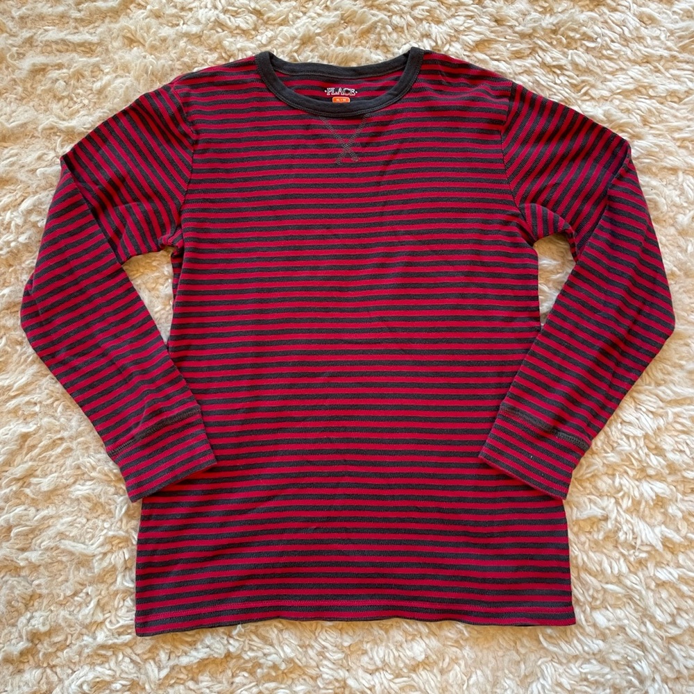 The Children’s place long sleeve red and grey striped shirt boys size 14